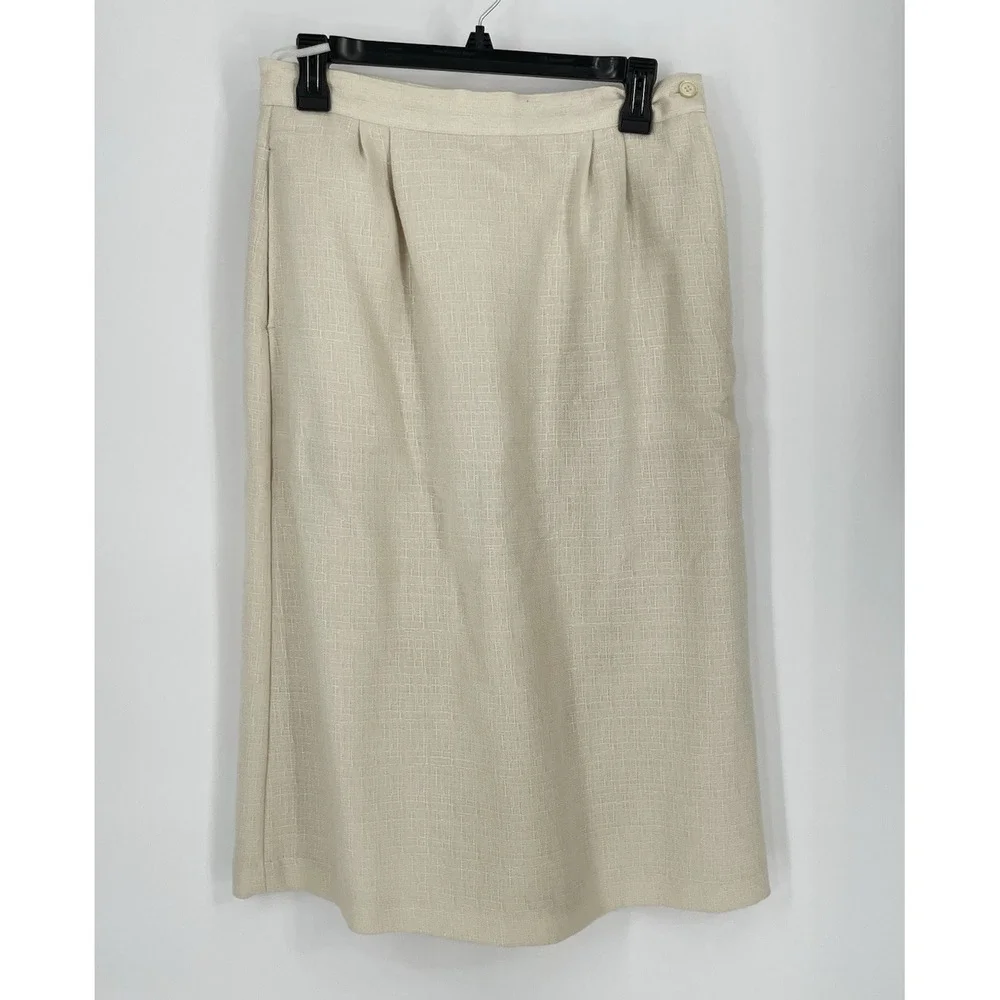 Vtg‎ Karen Scott Women 12 Skirt Suit Beige Linen Blend Lined One Button Career